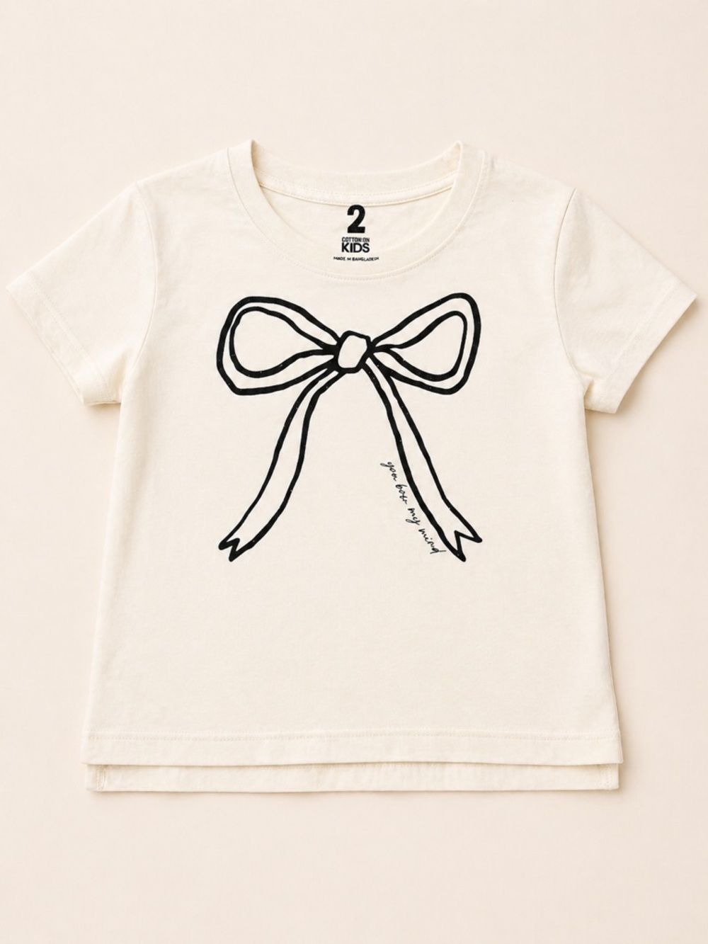 Cotton On Kids Toddler Tee Size 2 Cream Bow Graphic Short Sleeve Shirt